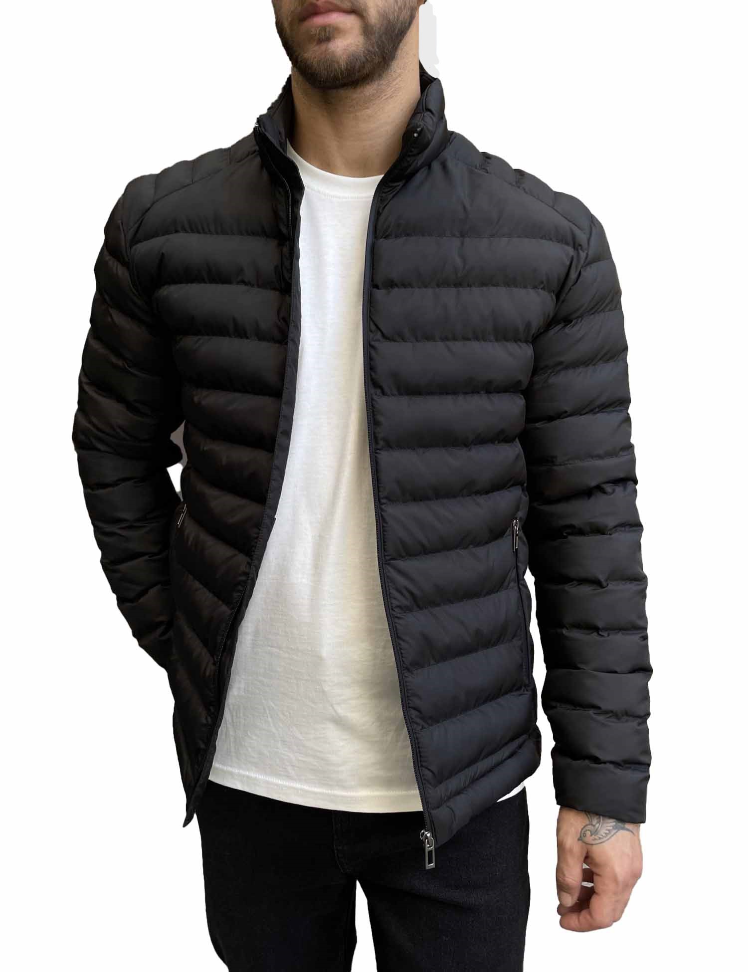 Ανδρικό μαύρο καπιτονέ μπουφάν D3078 φωτογραφία